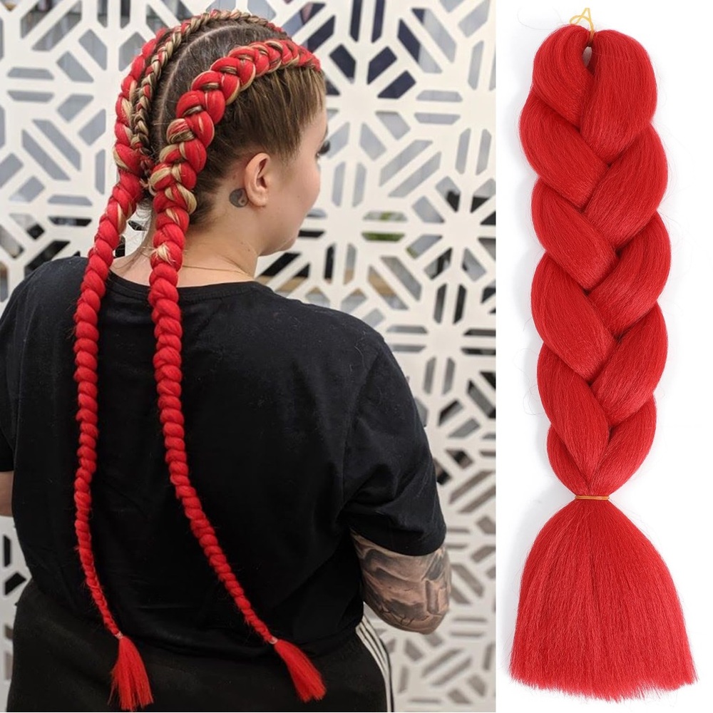 Red JUMBO Braiding Hair Extension for Rave Braids 24”